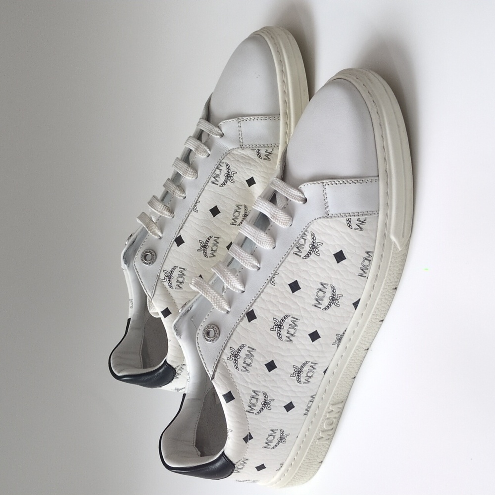 MCM Terrain Monogram Derby White Black Lace Up Leather Sneaker EU 42/US 9 In Box - Picture 3 of 17